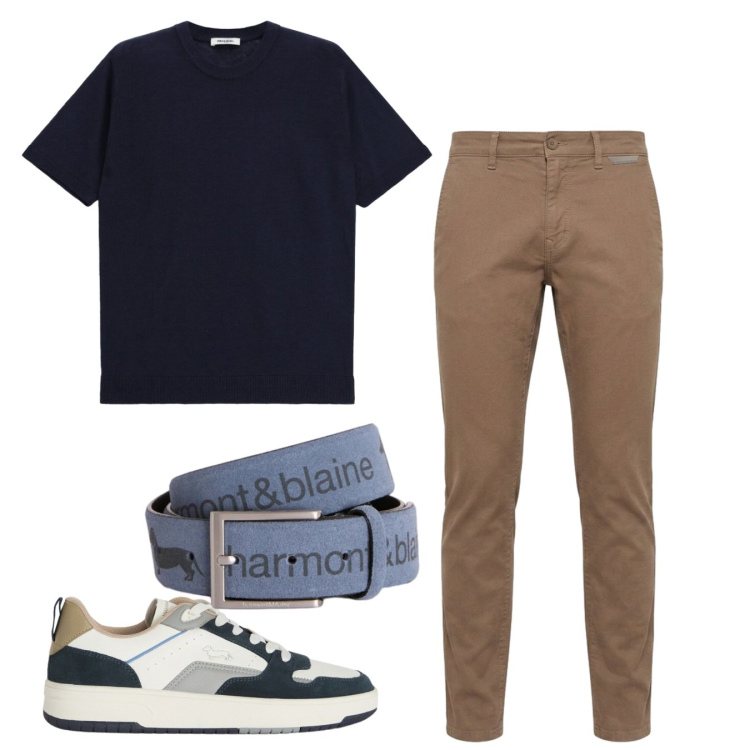 Outfit uomo - Corda e blu. Stile Casual per Tutti i giorni. Abbinamento con cinture, sneakers, pantaloni, t-shirt.