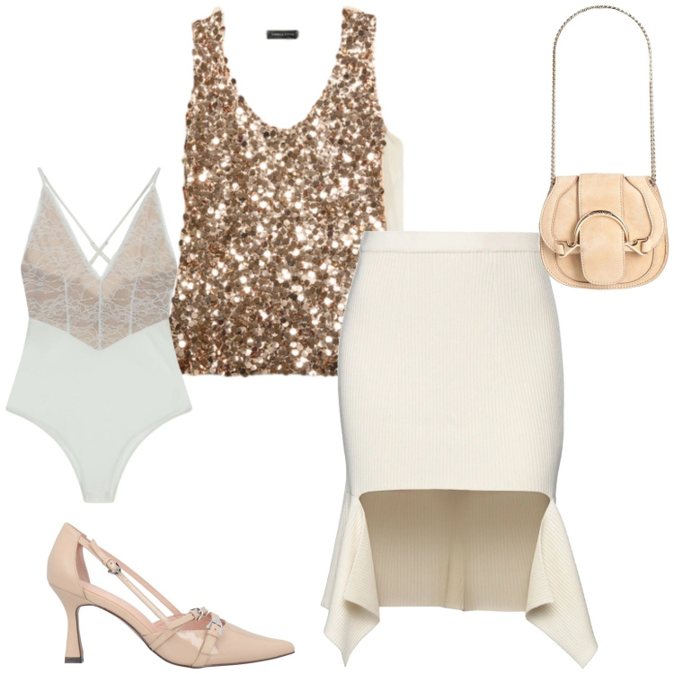 Outfit donna - Total look #2424911. Stile Glamour per Cerimonia. Abbinamento con marsupi, minigonne, décolleté, body, top.