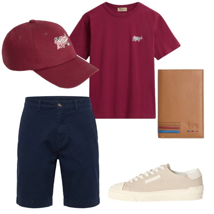 Outfit uomo - Total look #2424925. Stile Casual per Tutti i giorni. Abbinamento con sneakers, portafogli, bermuda, t-shirt, cappelli con visiera.