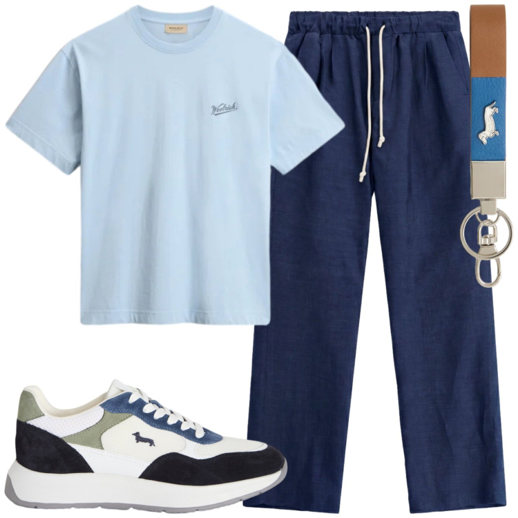 Outfit uomo - Total look #2424945. Stile Trendy per Sport. Abbinamento con portachiavi, sneakers, t-shirt, pantaloni.