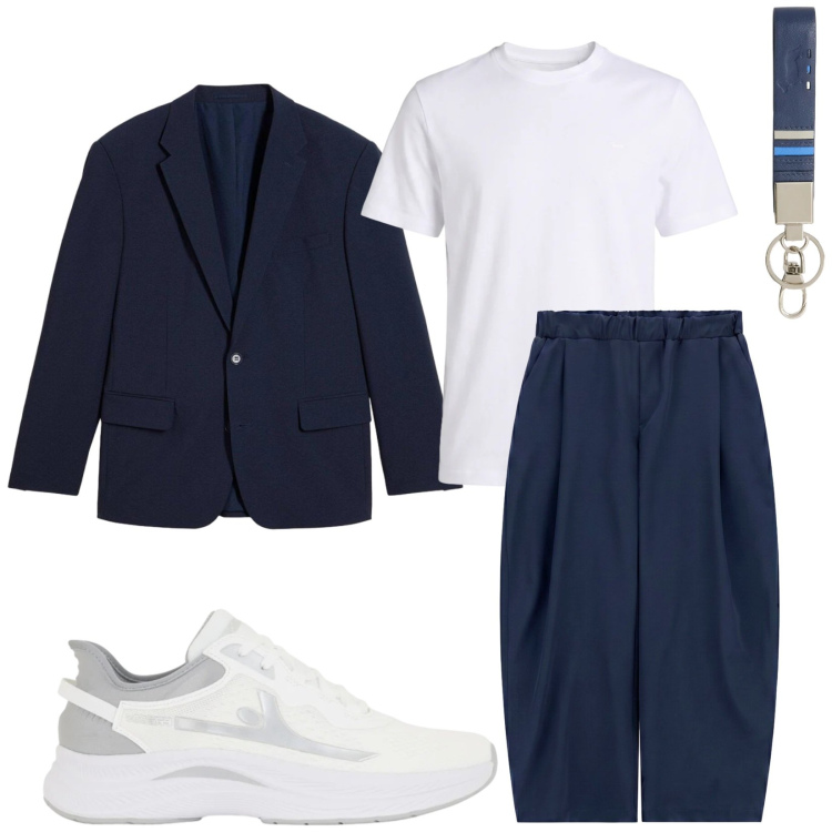 Outfit uomo - Total look #2424981. Stile Trendy per Serata speciale. Abbinamento con giacche, portachiavi, t-shirt, sneakers, pantaloni.