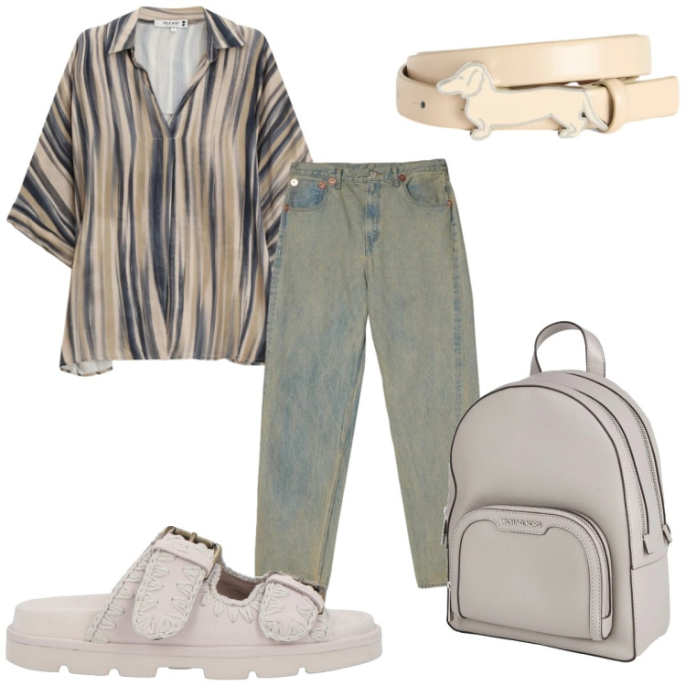 Outfit donna - Total look #2425014. Stile Casual per Tutti i giorni. Abbinamento con zaini, sandali in pelle, cinture, camicie, jeans.