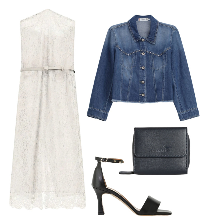 Outfit donna - Aperitivo estivo. Stile Chic per Serata fuori. Abbinamento con portafogli, sandali col tacco, vestiti lunghi, blazer.