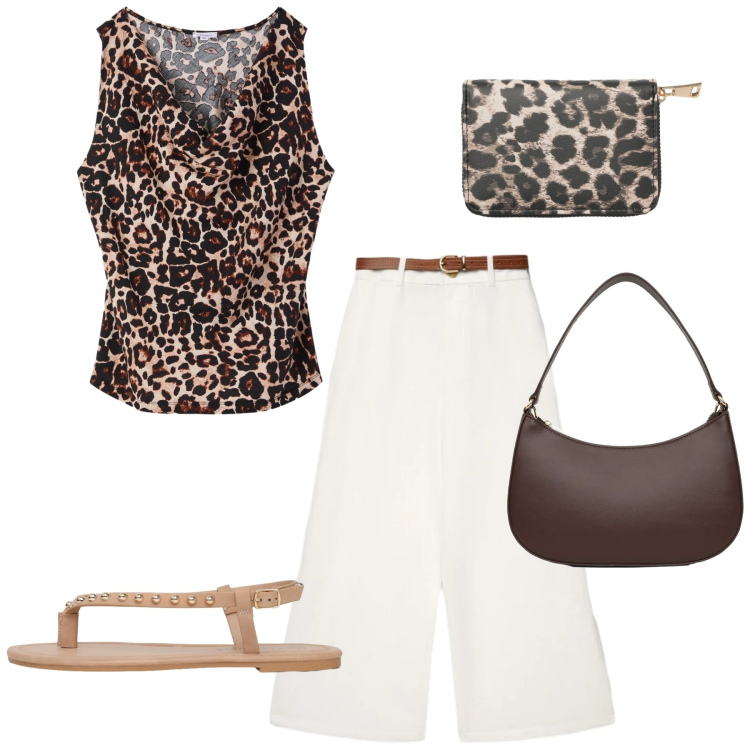 Outfit donna - Total look #2425038. Stile Basic per Serata fuori. Abbinamento con top, ciabatte, pantaloni a palazzo, portafogli, borse a tracolla.