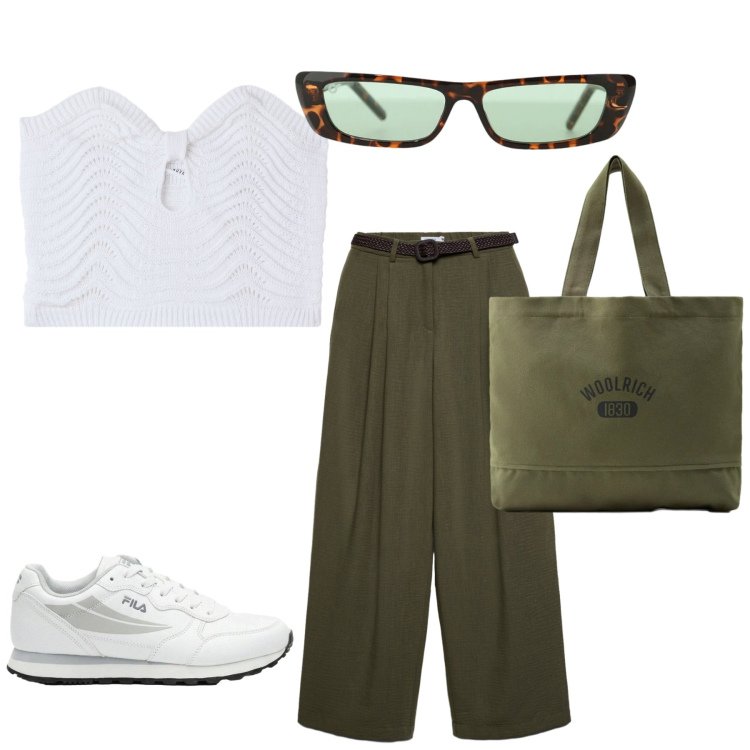 Outfit donna - Total look #2425043. Stile Basic per Tutti i giorni. Abbinamento con sneakers, pantaloni, top, occhiali da sole, borse tote.