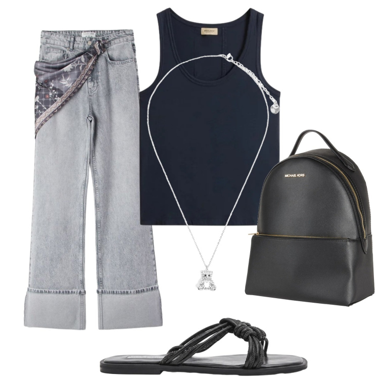 Outfit donna - Total look #2425045. Stile Trendy per Tutti i giorni. Abbinamento con zaini, jeans, ciondoli, sandali, canottiere.