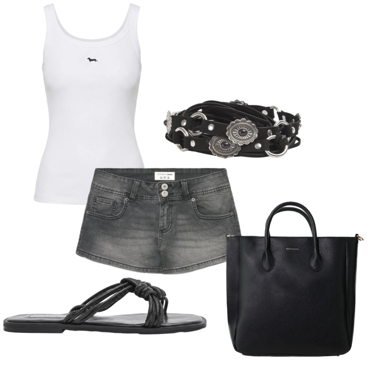 Outfit donna - Total look #2425057. Stile Basic per Tutti i giorni. Abbinamento con cinture, shorts, canottiere, borse a tracolla, sandali.