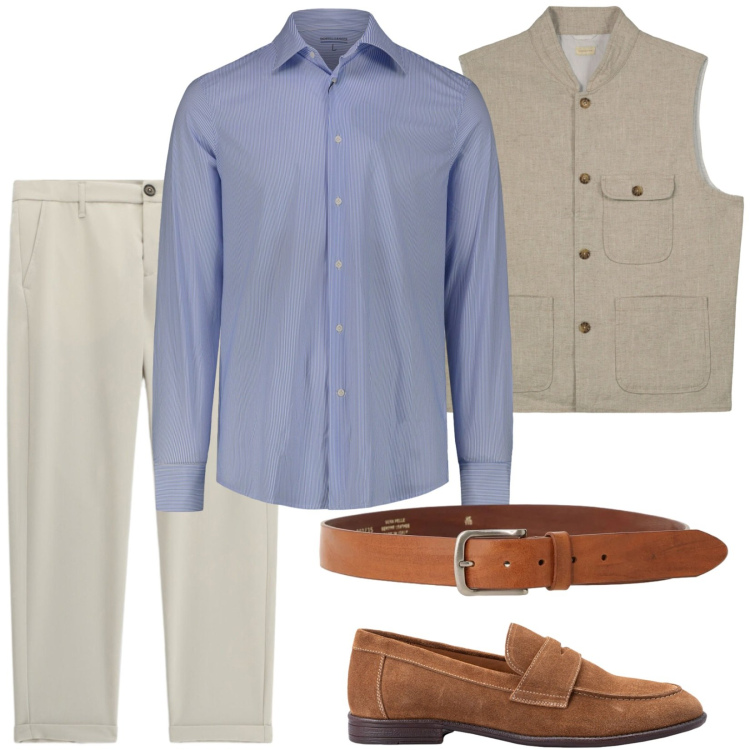 Outfit uomo - Total look #2425061. Stile Business/Elegante per Ufficio. Abbinamento con scarpe stringate, camicie, gilet, pantaloni, cinture.