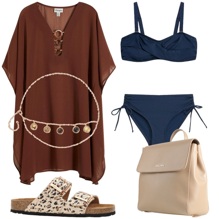 Outfit donna - Beach. Stile Casual per Mare. Abbinamento con zaini, vestiti da spiaggia, ciabatte, bikini, cinture.