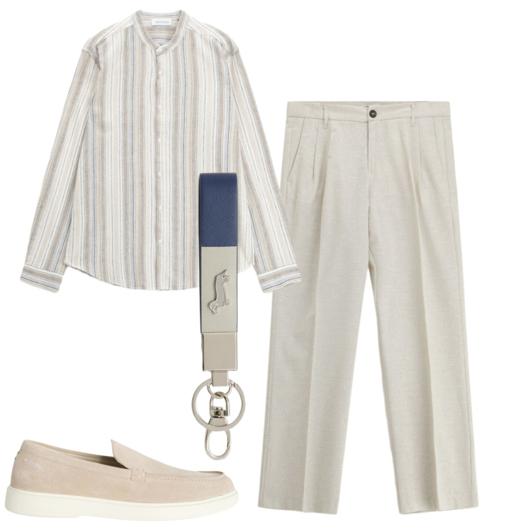 Outfit uomo - Summer. Stile Trendy per Tutti i giorni. Abbinamento con scarpe stringate, portachiavi, pantaloni, camicie.