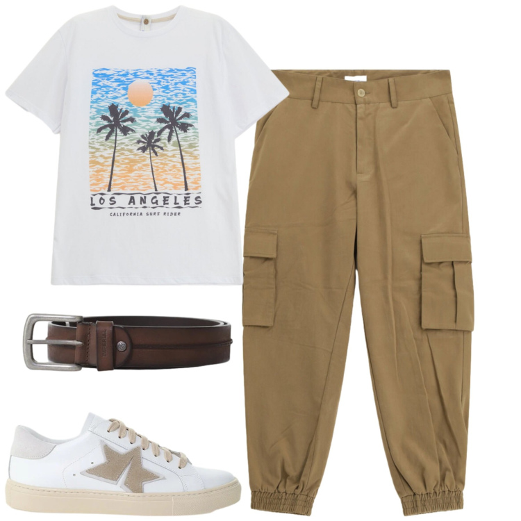 Outfit uomo - Imperial. Stile Casual per Tutti i giorni. Abbinamento con pantaloni cargo, t-shirt, cinture, sneakers.