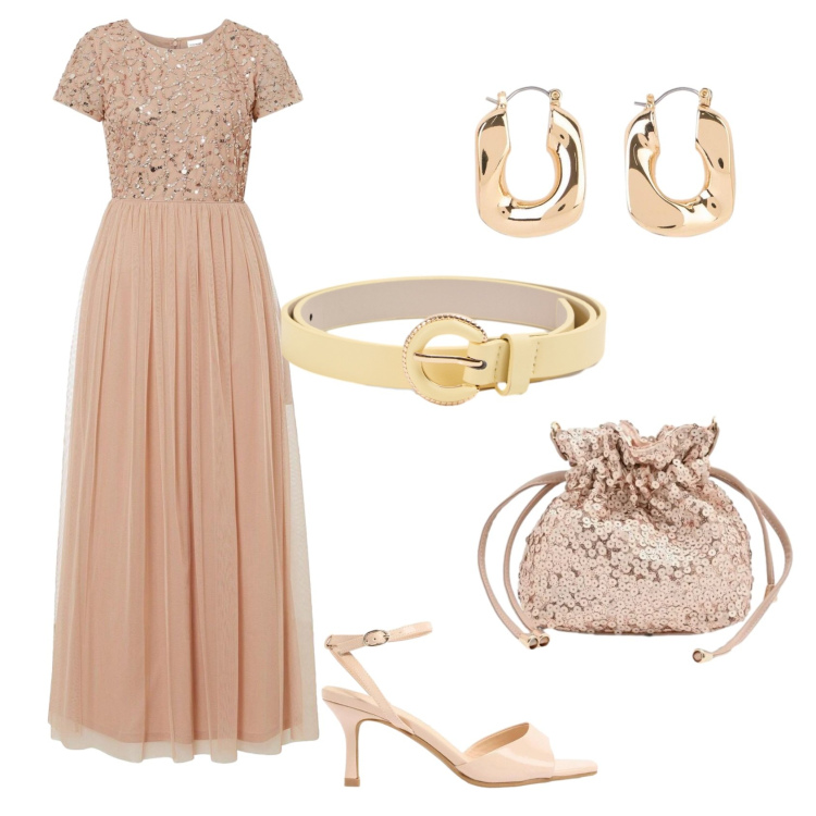 Outfit donna - Total look #2425105. Stile Casual chic per Serata fuori. Abbinamento con sandali col tacco, orecchini, vestiti lunghi, cinture, pochette.