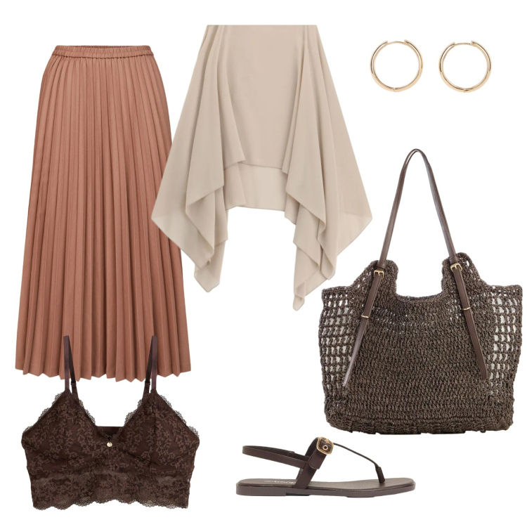 Outfit donna - Total look #2425128. Stile Chic per Serata fuori. Abbinamento con orecchini, shopping bag, sandali, reggiseni, cappe, minigonne.