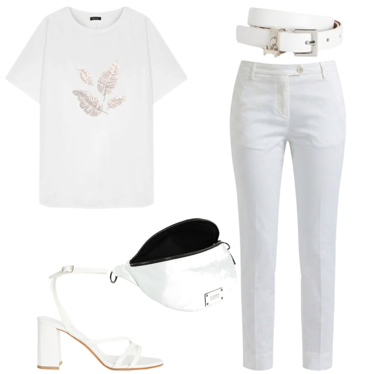Outfit donna - Total look #2425137. Stile Chic per Tutti i giorni. Abbinamento con marsupi, sandali in pelle, cinture, pantaloni, t-shirt.