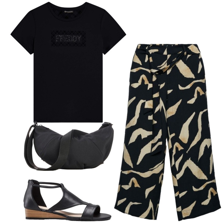 Outfit donna - Total look #2425170. Stile Casual per Tutti i giorni. Abbinamento con sandali, marsupi, pantaloni, t-shirt.