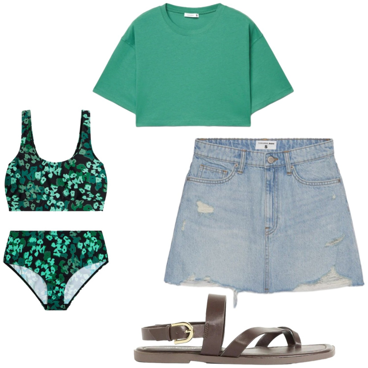 Outfit donna - Total look #2425171. Stile Casual per Mare. Abbinamento con sandali, bikini, t-shirt, minigonne.