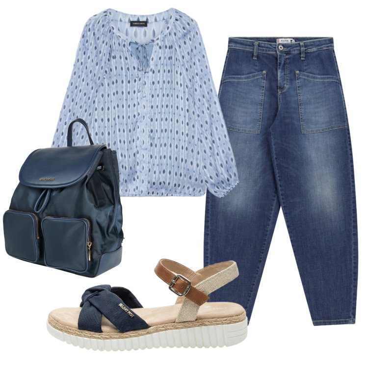 Outfit donna - Total look #2425193. Stile Casual chic per Tutti i giorni. Abbinamento con zaini, sandali, bluse, jeans.