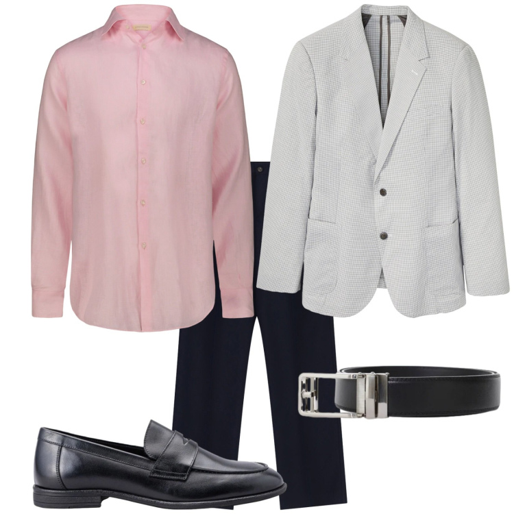 Outfit uomo - Total look #2425211. Stile Business/Elegante per Cerimonia. Abbinamento con giacche, camicie, scarpe stringate, cinture, pantaloni.