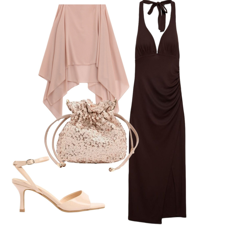 Outfit donna - Total look #2425224. Stile Chic per Cerimonia. Abbinamento con sandali col tacco, vestiti lunghi, pochette, cappe.