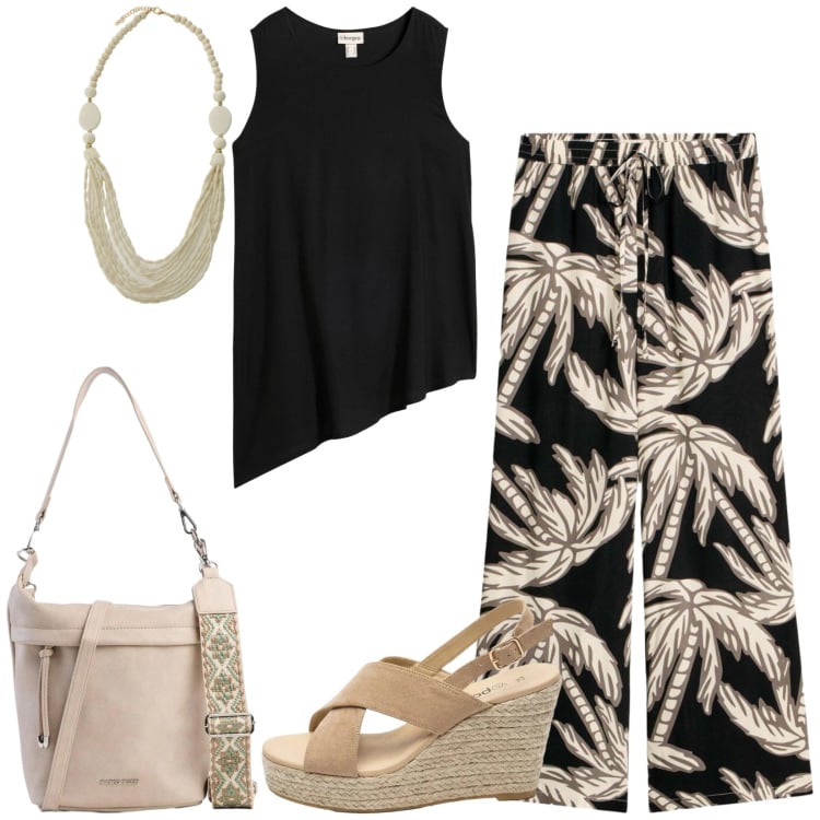 Outfit donna - Total look #2425258. Stile Casual per Tutti i giorni. Abbinamento con pantaloni, sandali col tacco, borse a tracolla, top, collane.
