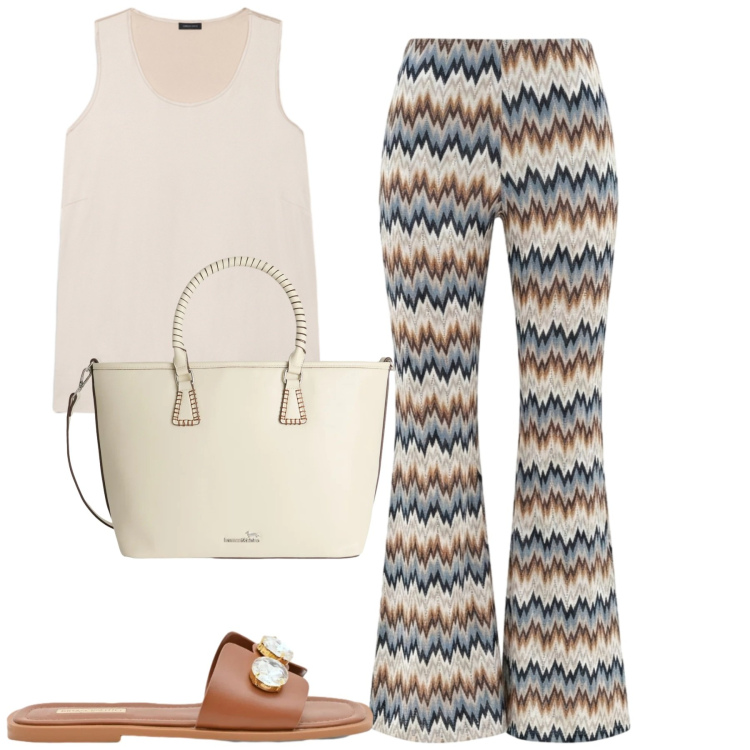 Outfit donna - Total look #2425259. Stile Trendy per Mare. Abbinamento con shopping bag, pantaloni, sandali gioiello, canottiere.
