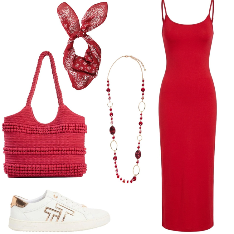 Outfit donna - Total look #2425264. Stile Sporty chic per Tutti i giorni. Abbinamento con sneakers, shopping bag, vestiti lunghi, foulard, collane.