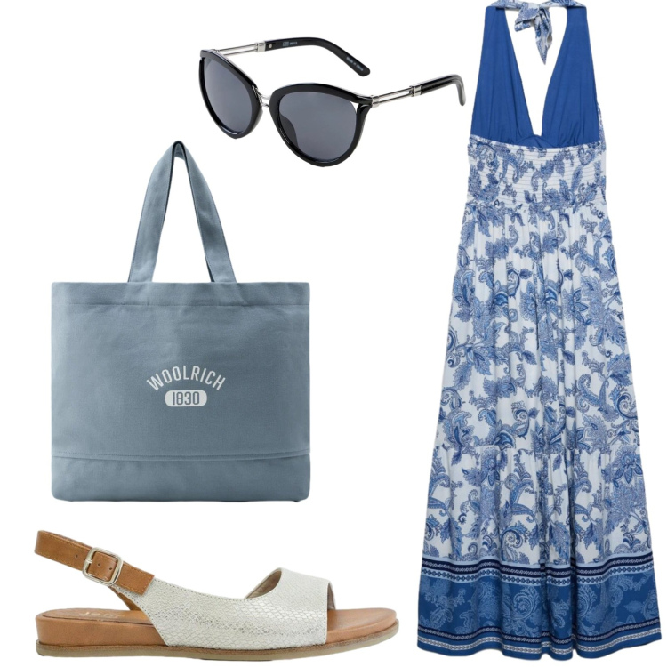 Outfit donna - Total look #2425265. Stile Casual per Tutti i giorni. Abbinamento con sandali, occhiali da sole, vestiti lunghi, borse tote.