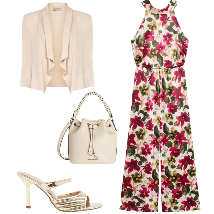 Outfit donna - Total look #2425267. Stile Glamour per Cerimonia. Abbinamento con tute, borse a secchiello, sabot, blazer.