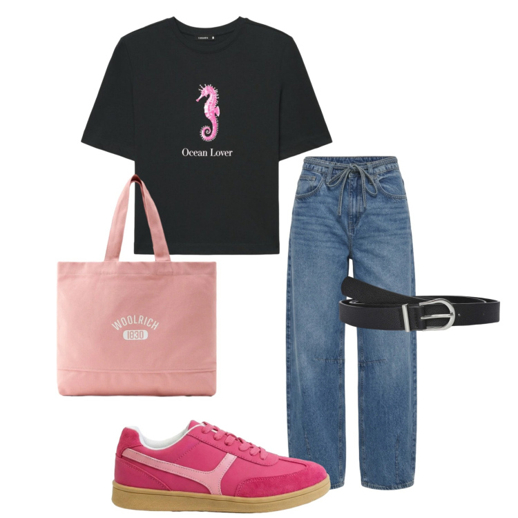 Outfit donna - Total look #2425294. Stile Basic per Tutti i giorni. Abbinamento con sneakers, jeans, cinture, t-shirt, borse tote.