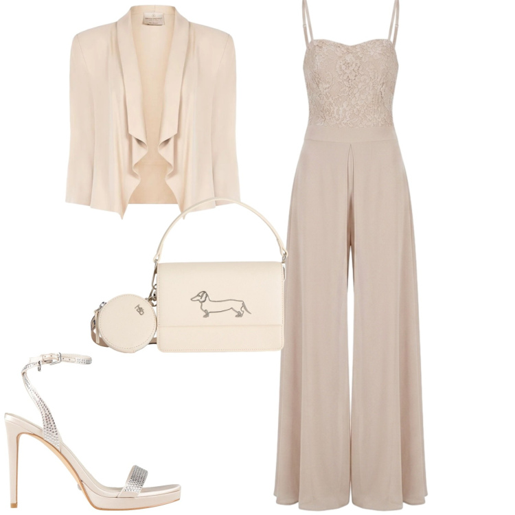 Outfit donna - Evento speciale. Stile Chic per Serata fuori. Abbinamento con sandali col tacco, borse a tracolla, tute, blazer.