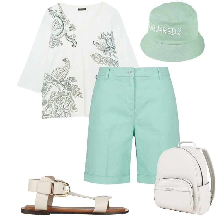 Outfit donna - Total look #2425303. Stile Casual per Tutti i giorni. Abbinamento con zaini, sandali alla schiava, cappelli, bermuda, t-shirt.