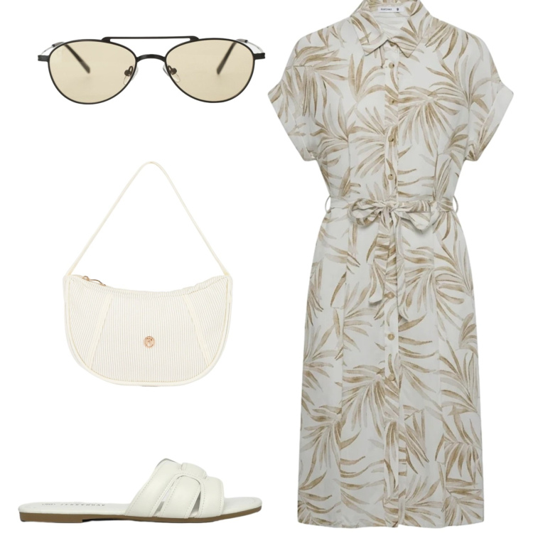Outfit donna - Total look #2425306. Stile Casual chic per Tutti i giorni. Abbinamento con vestiti chemisier, ciabatte, occhiali da sole, borse a mano.