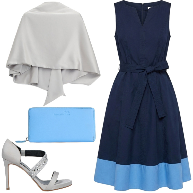 Outfit donna - Total look #2425310. Stile Bon Ton per Cerimonia. Abbinamento con sandali in pelle, vestiti senza maniche, portafogli, scialli.