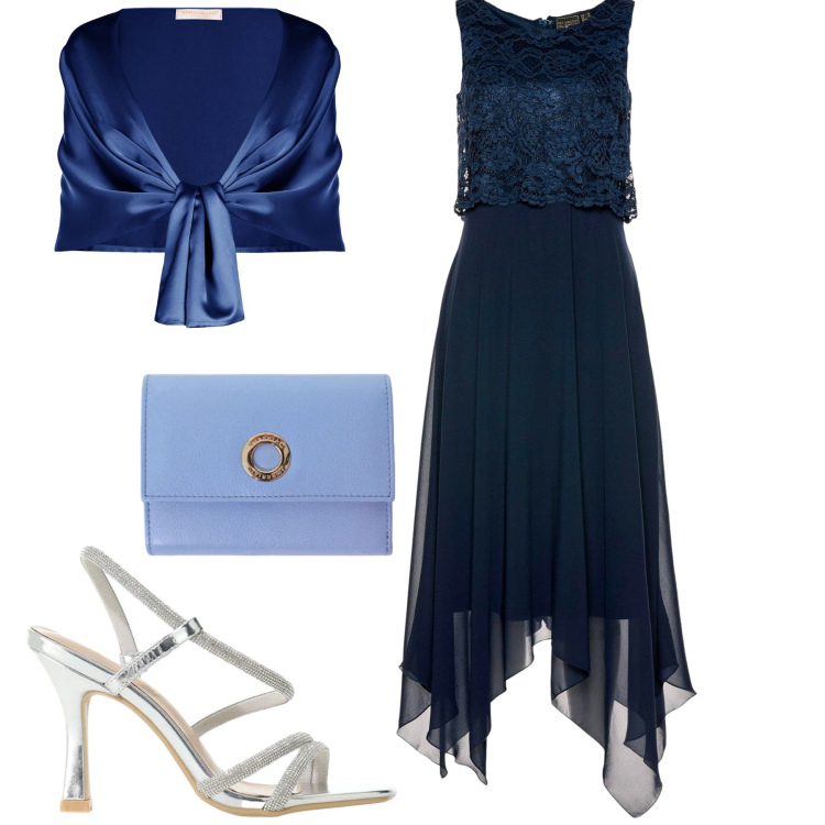 Outfit donna - Cerimonia. Stile Chic per Cerimonia. Abbinamento con vestiti midi/longuette, stole, portafogli, sandali col tacco.