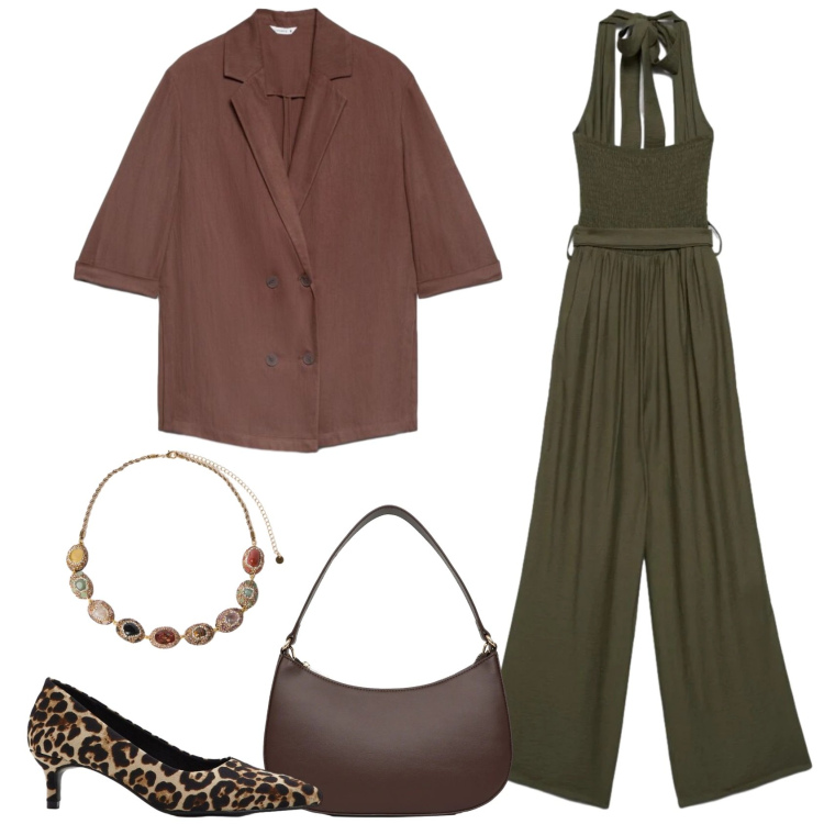 Outfit donna - Volumi rilassati. Stile Casual chic per Serata fuori. Abbinamento con décolleté, tute, blazer, borse a tracolla, collane.