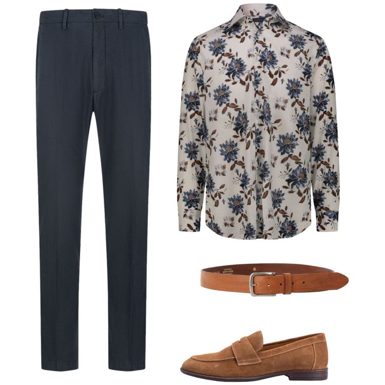 Outfit uomo - Elegante ma vistoso. Stile Trendy per Ufficio. Abbinamento con scarpe stringate, pantaloni, camicie, cinture.