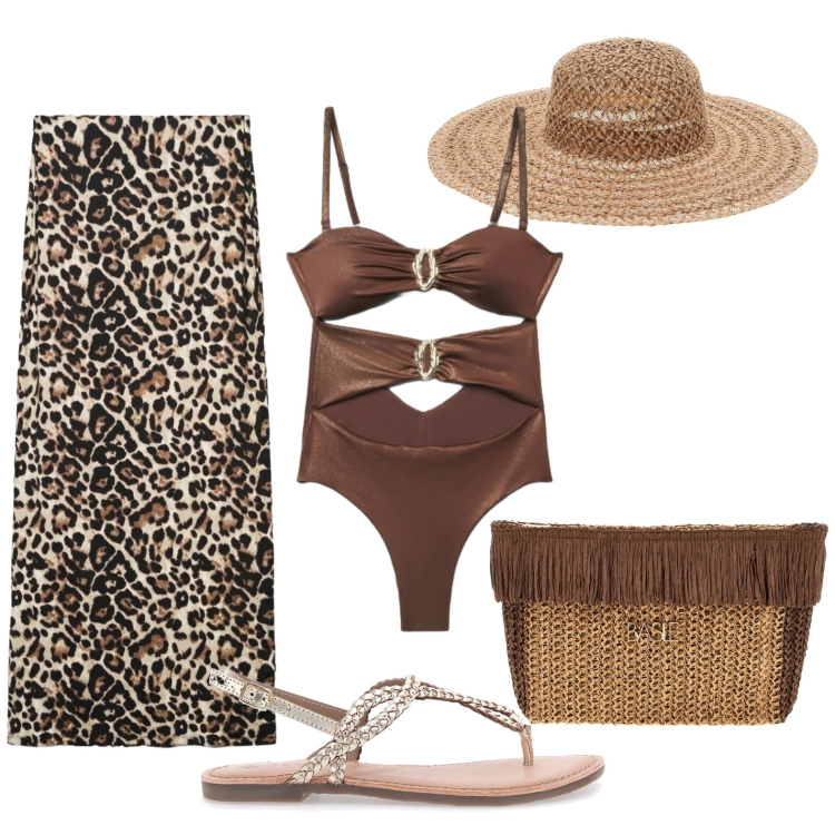 Outfit donna - Spiaggia chic. Stile Glamour per Mare. Abbinamento con gonne lunghe, costumi interi, cappelli, pochette, sandali.