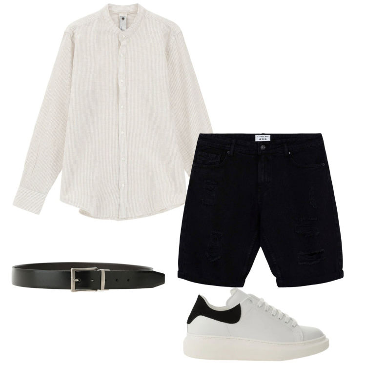 Outfit uomo - Cena al tramonto. Stile Casual per Serata speciale. Abbinamento con bermuda, sneakers, camicie, cinture.