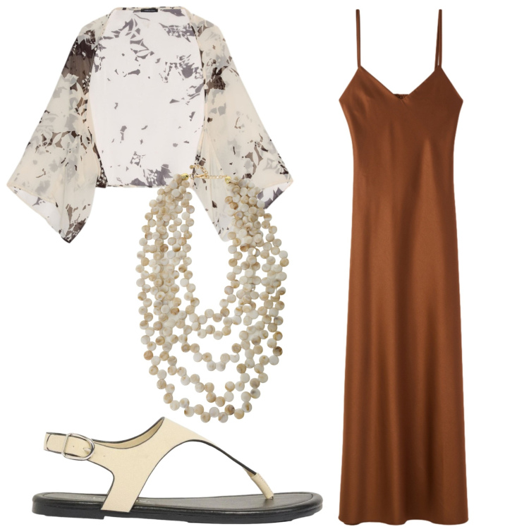 Outfit donna - Etnico. Stile Etnico per Serata fuori. Abbinamento con infradito, vestiti lunghi, collane, bolero.