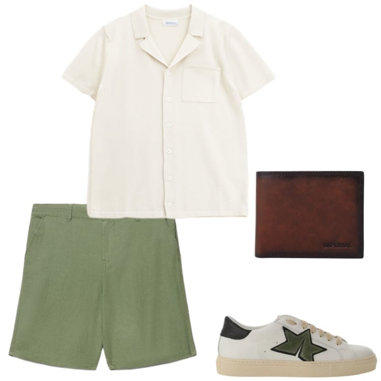 Outfit uomo - Total look #2425334. Stile Casual per Tutti i giorni. Abbinamento con shorts, camicie a manica corta, sneakers, portafogli.