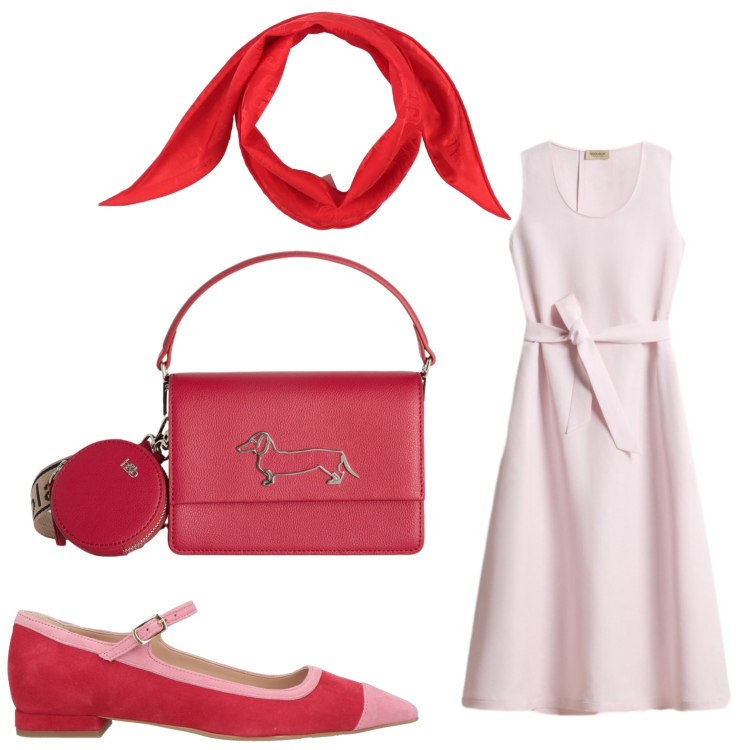 Outfit donna - Eleganza retro\'. Stile Bon Ton per Serata fuori. Abbinamento con sciarpe, ballerine, borse a tracolla, vestiti midi/longuette.