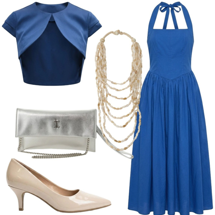 Outfit donna - Total look #2425387. Stile Glamour per Cerimonia. Abbinamento con décolleté, vestiti lunghi, bolero, collane, borse a tracolla.