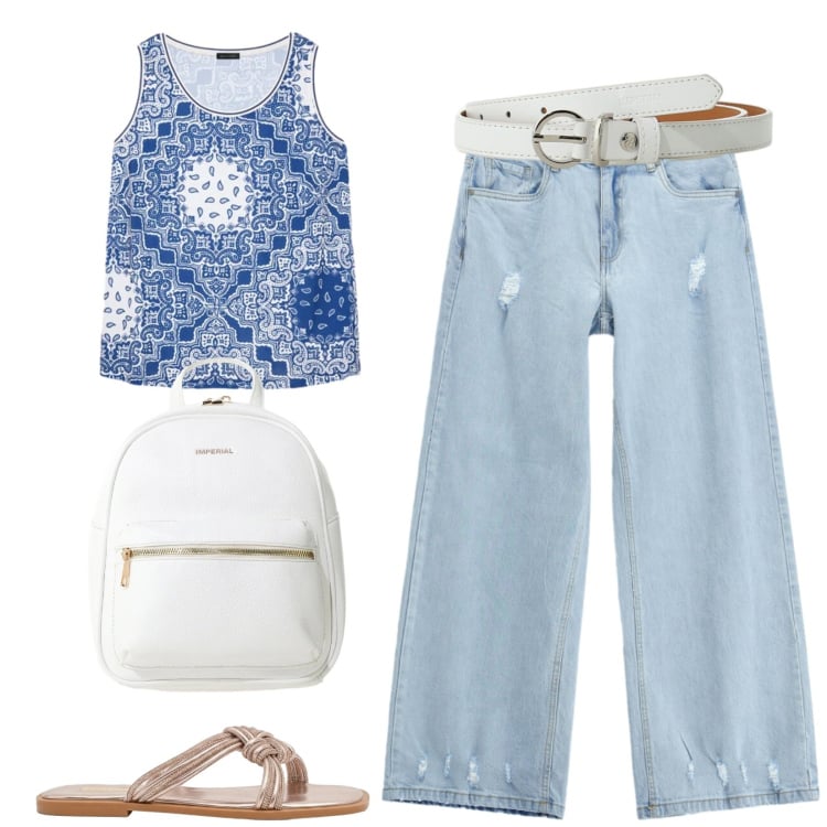 Outfit donna - Total look #2425397. Stile Casual per Tutti i giorni. Abbinamento con top, jeans, sandali, zaini, cinture.