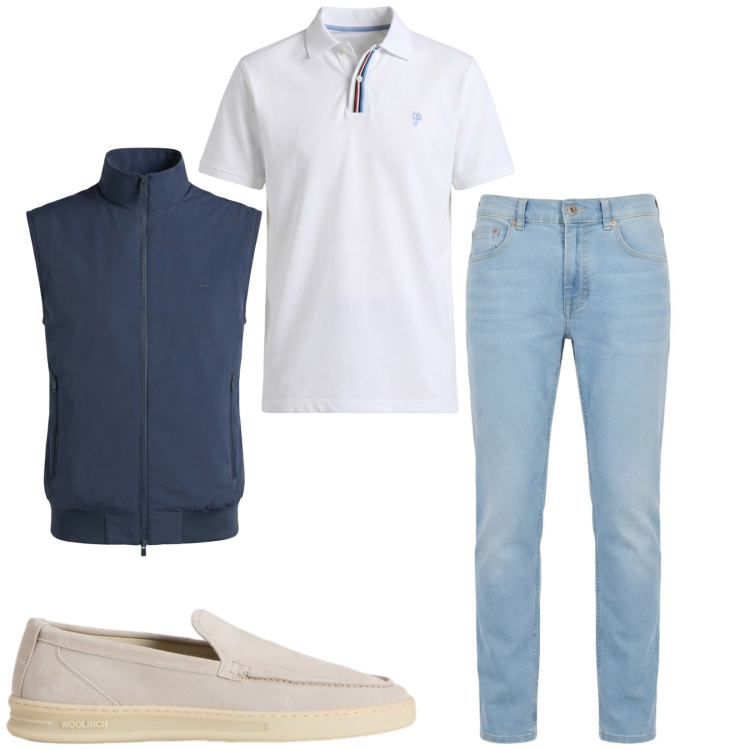 Outfit uomo - Total look #2425400. Stile Casual per Tutti i giorni. Abbinamento con jeans, gilet, polo, scarpe stringate.