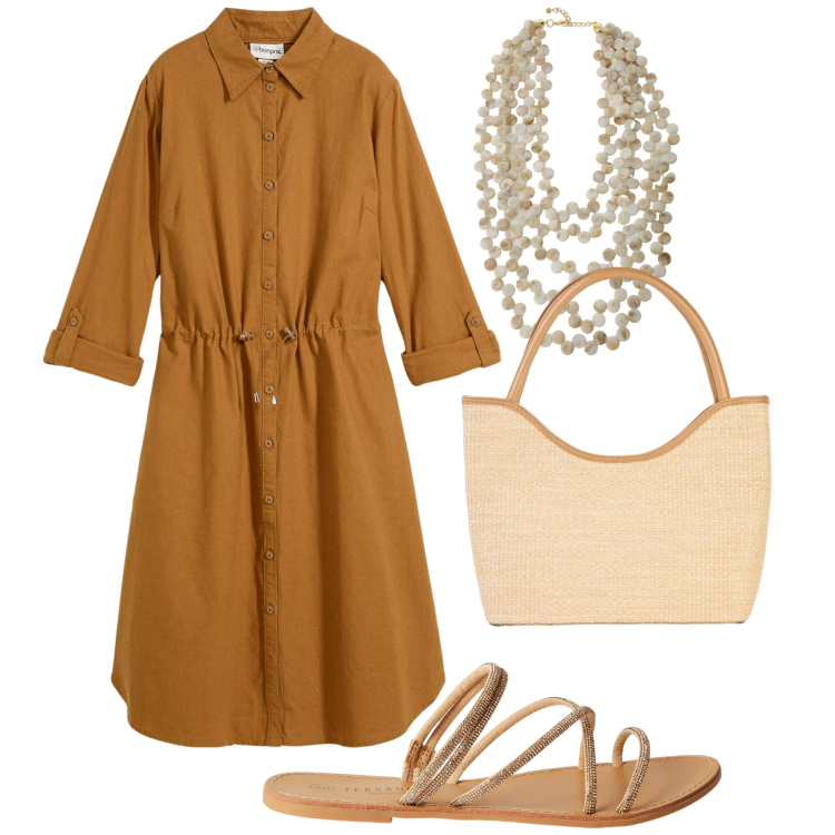 Outfit donna - Total look #2425414. Stile Basic per Tutti i giorni. Abbinamento con vestiti chemisier, shopping bag, sandali, collane.