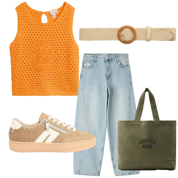 Outfit donna - Total look #2425416. Stile Basic per Tutti i giorni. Abbinamento con top, sneakers, jeans, cinture, borse tote.