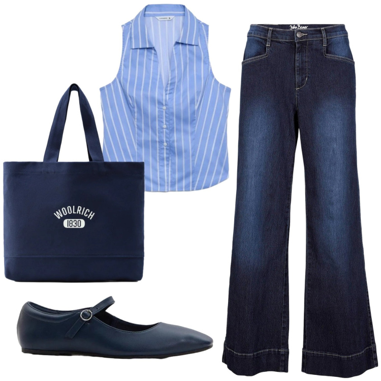 Outfit donna - Total look #2425420. Stile Casual per Tutti i giorni. Abbinamento con jeans, ballerine, camicie a manica corta, borse tote.