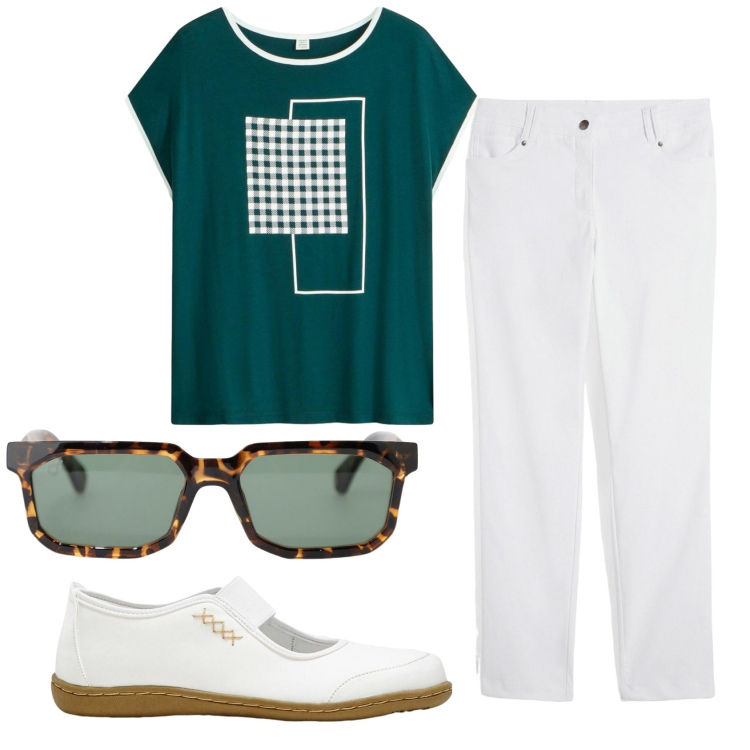 Outfit donna - Total look #2425422. Stile Basic per Tutti i giorni. Abbinamento con pantaloni, t-shirt, ballerine, occhiali da sole.