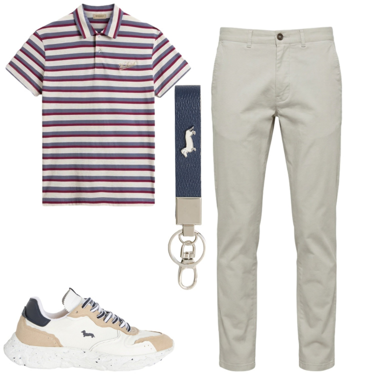 Outfit uomo - Total look #2425443. Stile Casual per Tutti i giorni. Abbinamento con sneakers, pantaloni, portachiavi, polo.