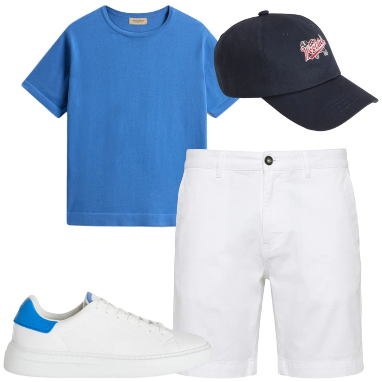 Outfit uomo - Total look #2425445. Stile Casual per Tutti i giorni. Abbinamento con sneakers, bermuda, cappelli con visiera, t-shirt.